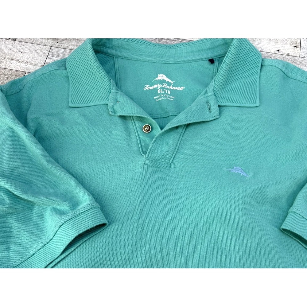 Tommy Bahama Polo Men's Cotton Sea foam Green‎ Beach Short Sleeve Shirt XL